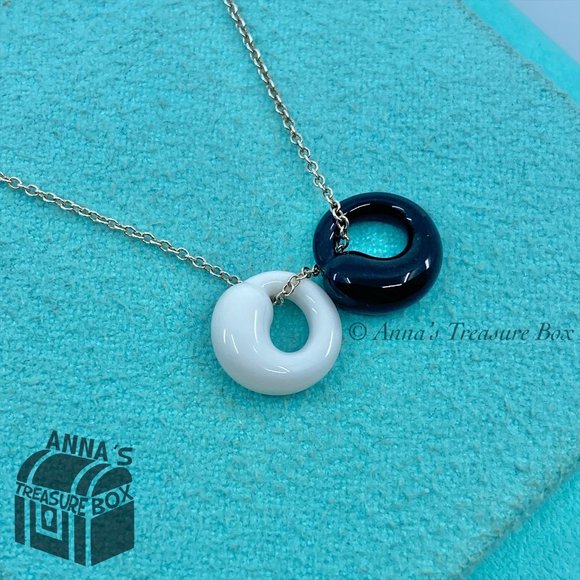 Tiffany & Co. 925 Silver Black Jade White Chalcedony Eternal Circle 16" Necklace - Picture 1 of 6